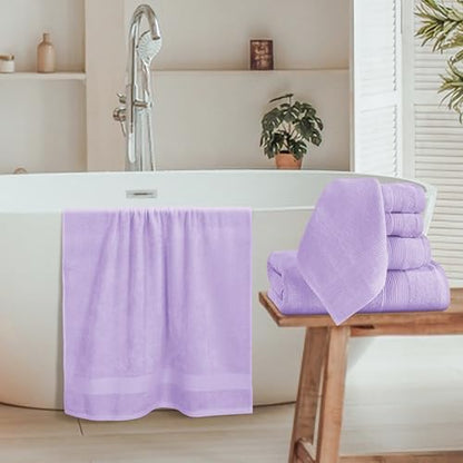 Belizzi Home 8 Piece Towel Set 100% Ring Spun Cotton, 2 Bath Towels 27x54, 2 Hand Towels 16x28 and 4 Washcloths 13x13 - Ultra Soft Highly Absorbent Machine Washable Hotel Spa Quality - Purple