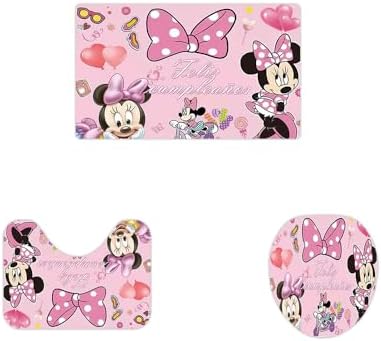 Cute Cartoon Shower Curtain Set 4 Piece with Non-Slip Rugs, Toilet Lid Cover and Bath Mat Cartoon Bathroom Decor 72 x 72inch (Minnie)