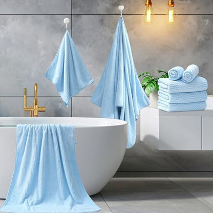 8 Piece Bath Towel Set-2 Oversized Bath Sheets(35"x70"),2 Hand Towels,4 Washcloths-Extra Large Microfiber Towel Sets,Less Lint Highly Absorbent & Quick Dry Bath Towels for Bathroom Gym Pool,Blue