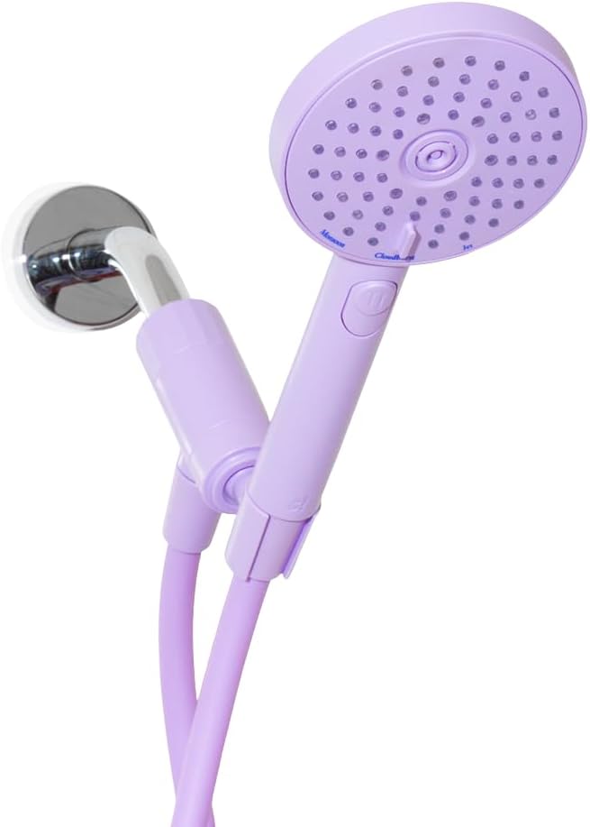 Sproos - Handheld Shower Head, High Pressure, 3 Spray Functions Plus Pause, Extra Long 70 Inch Hose - Eco-friendly Materials - Easy DIY Installation - High Pressure Performance - Lilac