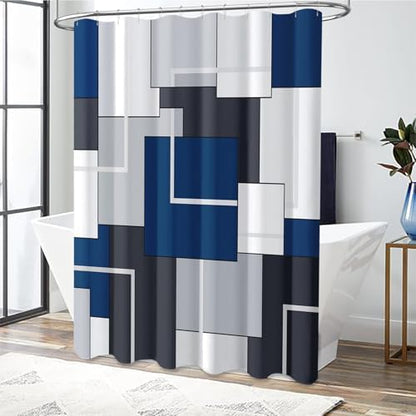 BTTN Navy Blue Modern Geometric Waterproof Fabric Shower Curtain, 72x72