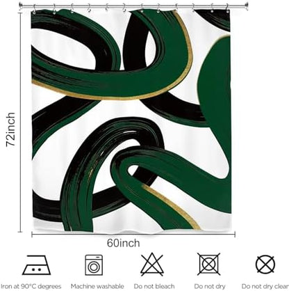 Abstract Emerald Green Black Green Shower Curtain 60Wx72L Inch Modern Minimalist Contemporary Geometric Line Neutral Simple Bathroom Set Accessories Decor with 12 Pack Hooks