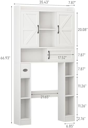 Vabches Over The Toilet Cabinet with 2 Barn Doors & Sliding Door,White