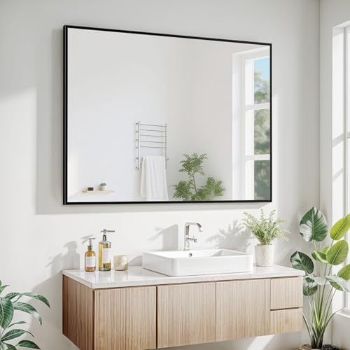 Antok 22x30 Black Metal Framed Bathroom Mirror, Wall Mirror with Rect Corners, Vanity Mirror for Over Sink, Anti-Rust Tempered Glass, Horizontal/Vertical Hanging for Bathroom, Living Room, Entryway