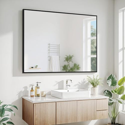 Antok 22x30 Black Metal Framed Bathroom Mirror, Wall Mirror with Rect Corners, Vanity Mirror for Over Sink, Anti-Rust Tempered Glass, Horizontal/Vertical Hanging for Bathroom, Living Room, Entryway