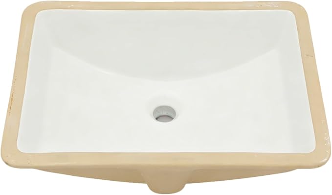 White Undermount Bathroom Sink 20.4"x14.4"Ceramic Basin | Modern Porcelain Under Counter Bathroom Vanity Sink, Interior Bowl 18.3" x 12.4", Rectangular Undermount Basin with Overflow