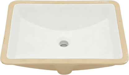White Undermount Bathroom Sink 20.4"x14.4"Ceramic Basin | Modern Porcelain Under Counter Bathroom Vanity Sink, Interior Bowl 18.3" x 12.4", Rectangular Undermount Basin with Overflow