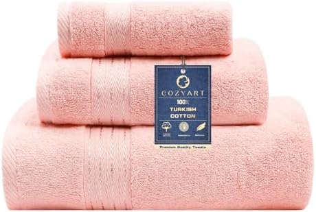 COZYART Luxury Bath Towel Set 3 PCS, Pink 100% Turkish Cotton 650 GSM