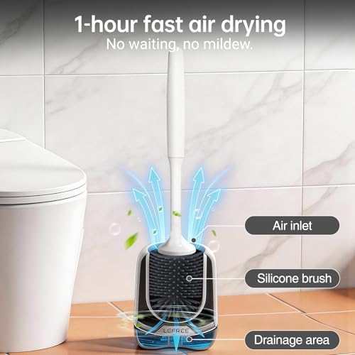 Lefree 2 Pack Silicone Toilet Brush Set with Ventilated Holder, Floor Standing & Wall Mounted Toilet Scrubber