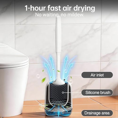 Lefree 2 Pack Silicone Toilet Brush Set with Ventilated Holder, Floor Standing & Wall Mounted Toilet Scrubber