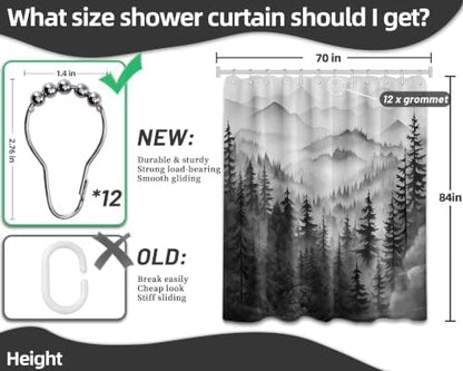 Black and White Forest Extra Long Shower Curtain, Tall 72X84 in, Mens