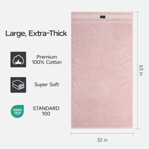 REDKISS 2 Pack Large Bath Towels Set, 100% Cotton, 32x63 in, Heavyweight 760G, Highly Absorbent & Quick Dry, Super Soft Luxury Towels for Bathroom,Hotel Collection - Pink Dark Gray