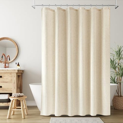 Nanspring Extra Long Linen Shower Curtain for Bathroom 80 Inch Beige Color
