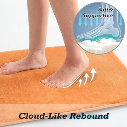 HUXMEYSON Bathroom Rugs Sets 3 Piece, Non-Slip & Quick Dry Bath Mat Set, Ultra Soft Velvet Bath Rugs for Bathroom, Toilet and Shower Floor, Orange