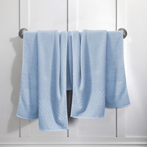 Feather & Stitch 100% Cotton 625 GSM Bath Towel Set of 6, Ultra Soft Highly Absorbent 2 Bath Towels, 2 Hand Towels & 2 Washcloth - Luxury Quick Dry Shower Towels (Sky Blue)