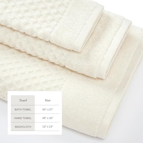 Great Bay Home Bath Towels - 100% Cotton 6 Piece Towel Set - Diamond Waffle Weave - Absorbent, Durable, Quick-Dry Towels for Bathroom (Ivory)