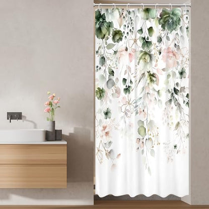 Small Stall Floral Spring Gold Eucalyptus Bathroom Shower Curtain Set