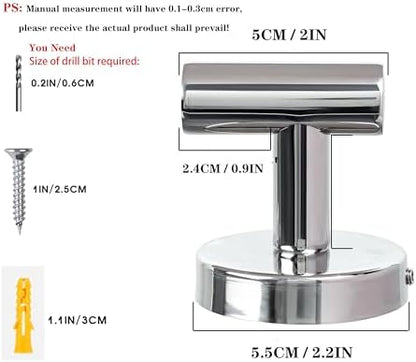 Towel Hooks for Bathroom 2 Packs Screw- in Chrome Finish Wall Mount Towel Holder Towel Rack, Heavy Duty Robe Coat Loofah Hooks for Shower, Kitchen,Hotel, Pool Tile, Brick Modern Style Decor Wall Hooks