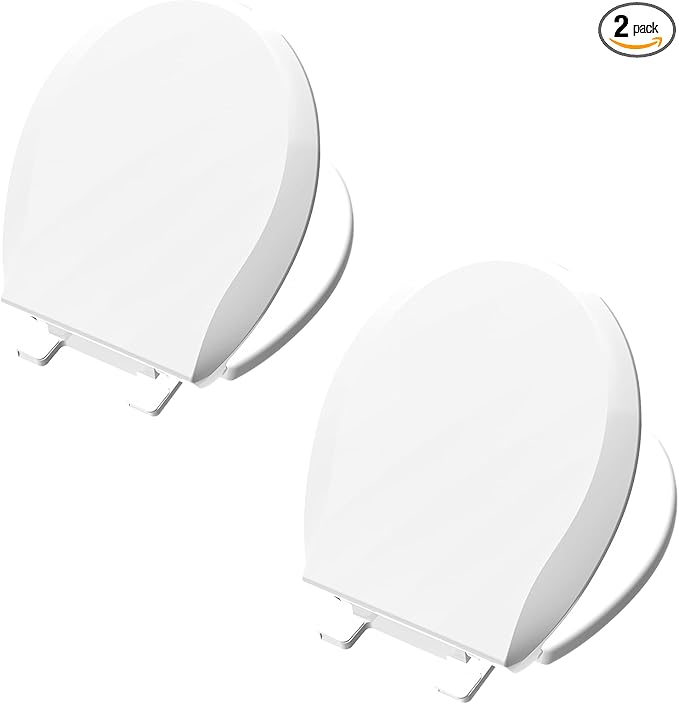 Toilet Seat Round Soft Close 2 PACK, Toilet lid Round Slow Close 16.5 inch, PP Material Safe and Easy Clean, Quick Installation & Never Loosen, Comfortable Ergonomic Design (White, 2 Pack)