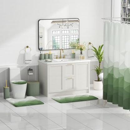 XLHOMO Bathroom Accessory Set - 26PC Bathroom Shower Curtain and Rug Set, Bathroom Accessories Set, Sage Green Bathroom Set with Trash Can, Toilet Brush, Qtip Holder & Soap Dispenser