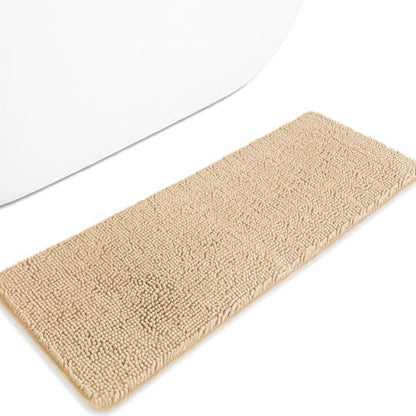 Bathroom Runner Rug 47 x 17 Inch – Long Bath Mat | Absorbent and Washable Thick Chenille Bath Rug Non-Slip Runner Rug for Bathroom, Shower, Sink(Ivory Cream)