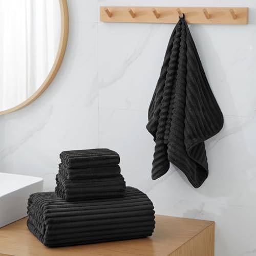 6 Piece Bath Towel Set, 40"x80" Oversized Bath Sheets, Black