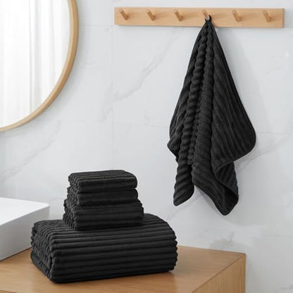 6 Piece Bath Towel Set, 30"x60" Microfiber Towels,Black