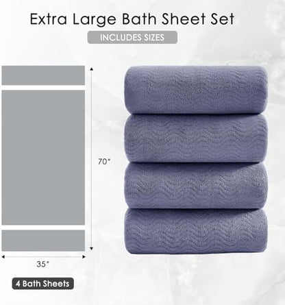 4 Piece Extra Large Bath Towel 35"x70" Oversized Bath Sheet Bath Towel Set for Bathroom Ultra Soft Cozy Highly Absorbent Quick Dry Bathroom Towel for Spa Gym Hotel,Shower Towel for Daily Use,Wedgewood