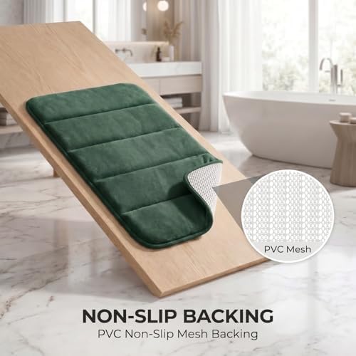 2 Piece Memory Foam Bath Mat Set, Extra Soft Absorbent Bathroom Rugs with U-Shaped Toilet Rug, Non-Slip Backing, Machine Washable, 24x16 + 20x20 U-Shaped, Dark Green
