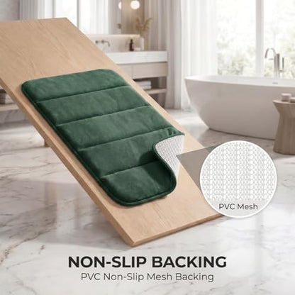 2 Piece Memory Foam Bath Mat Set, Extra Soft Absorbent Bathroom Rugs with U-Shaped Toilet Rug, Non-Slip Backing, Machine Washable, 24x16 + 20x20 U-Shaped, Dark Green