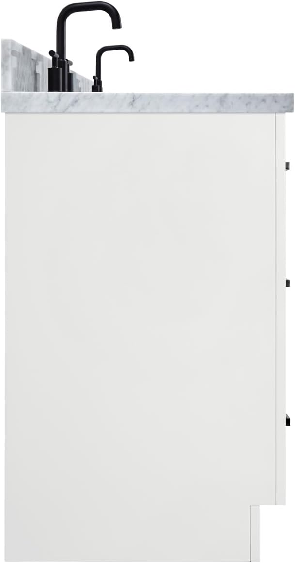 ARIEL Loren 60-inch Bathroom Vanity with Sink,Solid Wood, 1.5-inch Italian Carrara Marble Countertop, Double Rectangular Porcelain Sink, 4 Soft Closing Doors, 3 Dovetail Drawers, White