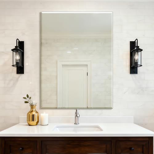 Frameless Wall Mirror 48” x 36“ Bathroom Mirror for Over Sink Beveled Edge