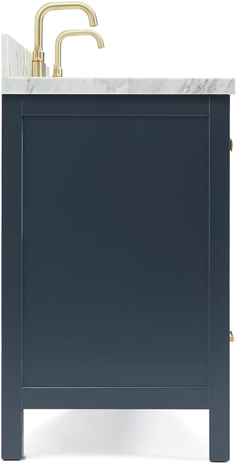 ARIEL Cambridge 72-inch Bathroom Vanity with Sink,Solid Wood, 1.5-inch Italian Carrara Marble Countertop, Double Rectangular Porcelain Sink, 4 Soft Closing Doors, 6 Dovetail Drawers, Midnight Blue