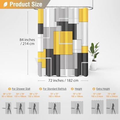 BTTN 72 x 84 Tall Modern Geometric Waterproof Fabric Shower Curtain, Yellow