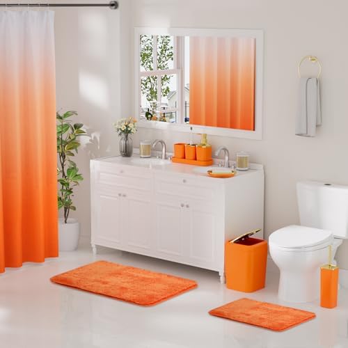 XLHOMO Bathroom Accessory Set - 24PCS Luxury Bathroom Accessories Set, Bathroom Sets with Shower Curtain and Rugs, Orange Bathroom Set with Trash Can, Toothbrush Holder & Soap Dispenser for Home Decor