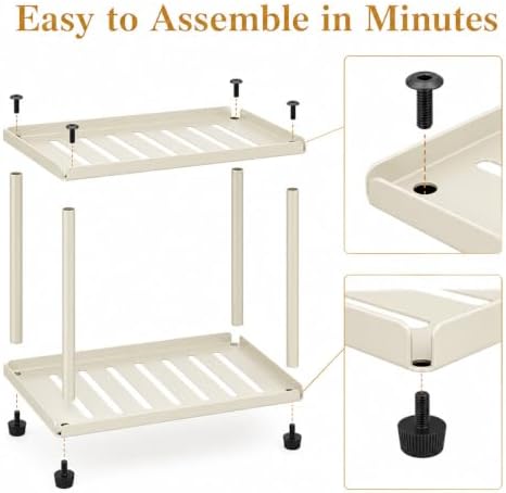 2 Tier Bathroom Counter Organizer, Rectangular Vanity Organizer Shelf, Skincare and Makeup Countertop Storage Rack for Kitchen, Bathroom, Bedroom Beige