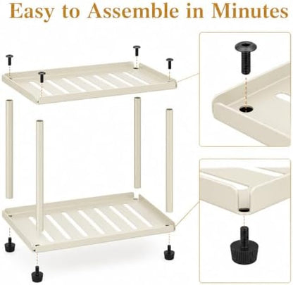 2 Tier Bathroom Counter Organizer, Rectangular Vanity Organizer Shelf, Skincare and Makeup Countertop Storage Rack for Kitchen, Bathroom, Bedroom Beige