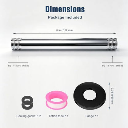 Straight Shower Arm with Flange, 6 Inch, Chrome
