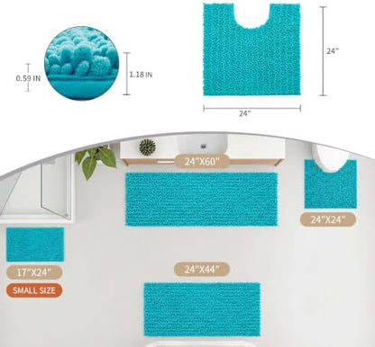 Disolla Toilet Rug 24x24 Inch - Teal U-Shaped Bathroom Floor Mat, Soft Shaggy Plush Absorbent Chenille Contour Rug, Non-Slip Washable Pedestal Base Rug
