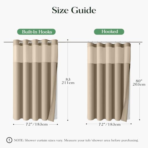 Dynamene Beige Hook Free Waffle Shower Curtain & Snap-in Fabric Liner,72x83