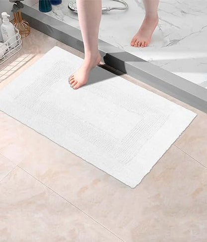 COTTON CRAFT 2 Pack Reversible Bath Mat - Soft Plush Bath Rug -17x24- White