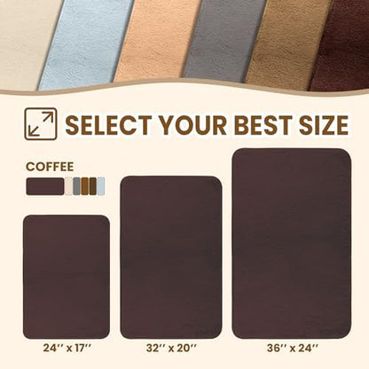 TECHMILLY Fluffy Bathroom Rug Mat 32x20, Absorbent Thick Non Slip Microfiber Mats, Quick Dry Machine Washable Bath Rug for Bathroom Floor, Bathtub and Shower, Brown