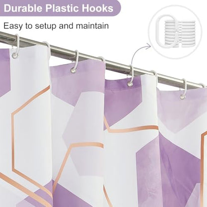 deFouliao Purple Modern Shower Curtain Geometric Grid Art Abstract Waterproof Bathroom Curtain for Bathtub Home Hotel Decor, Washable with Hooks, 36x72 Inch