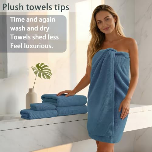 VOOVA & MOVAS 6PC Towel Set, 100% Cotton, Denim Blue