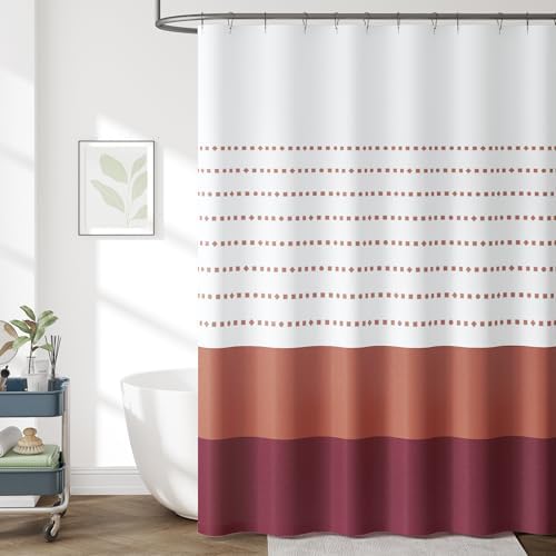 jinchan Boho Shower Curtain Burgundy and White 70x72 Inch 12 Hooks