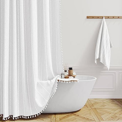 BTTN 54 x 72 Boho Famrhouse Linen Heavy Duty Cloth Shower Curtain, White