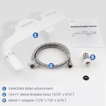 SAMODRA Ultra-Slim Hygienic Bidets Attachment for Existing Toilets - Adjustable Fresh Water Pressure Dual Nozzle (Frontal & Rear Wash) Easy to Install, Rose Gold