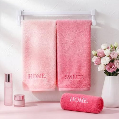 FuWeave 3 Pcs Pink Decorative Hand Towels for Bathroom, Home Sweet Home