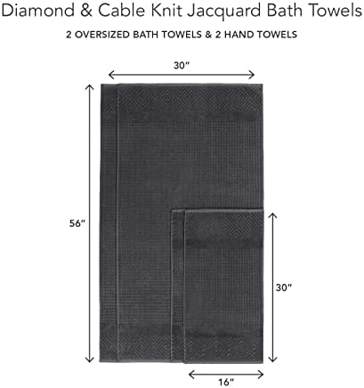 Texere 100% Organic Cotton Jacquard Towel Sets (Black (Diamond), 2 Bath & 2 Hand Towels)