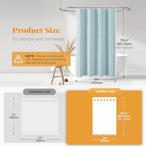 BTTN 54x78 Boho Farmhouse Linen Heavy Duty Shower Curtain Set, Fog Blue